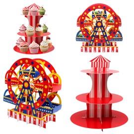4 PCS 3 Tier Ferris Wheel Cupcake Holder and Carnival Theme Cupcake Stands for Carnival Circus Themed Birthday Party Decoration Supplies