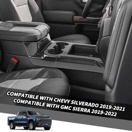 Jimen Compatible with Chevy Silverado 2019-2021, Compatible with GMC Sierra 2019-2022, Gear Shift Panel Cover Trim (Carbon Fiber)