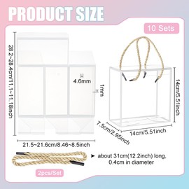 BENECREAT Set of 10 Transparent Gift Boxes, 14 x 14 x 7.5 cm Large Gift Boxes with White Lace Edge and Handle for Jewellery Storage Display, Wedding, Valentine's Day