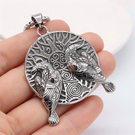 Viking Odin Raven Pendant Necklace, Odin's Raven Rune Pendant – Powerful Viking Jewellery for Men and Women – Stainless Steel Necklace with Nordic Mythology and Celtic Runes Runes Jewellery, Stainless