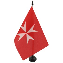 Activity Order of Malta Table Flag 5'' x 8'' - St John of Jerusalem Desk Flag 21 x 14 cm - Black plastic stick and base - Drapeau Activités de l’Ordre de Malte AZ FLAG