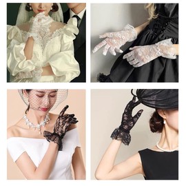 Fourfivesix Haru Lace Gloves, Dress Gloves, Women's Short, UV Protection Gloves, Anti-Slip, UV Protection, Sunscreen, For Weddings, Outdoors, Driving, Spring, Summer, Wedding, Coming-of-Age Ceremony,
