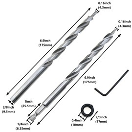 LUORNG 2PCS 3/8 Inch Pocket Hole Bit with Depth Stop Ring Replacement Twisted Step Bits for 1/4 Hex Shanks and Round Shanks High Speed Steel Drill Bit Skew Hole Locator for Wood Drilling and Punching