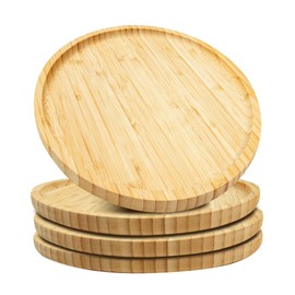 Umiehary 4 Pack 7.87 Inch Round Bamboo Dishware Planters Drink Saucer Trays Tabletop Planters Protection Home Office Decoration