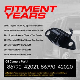 Master Tailgaters Replacement for Toyota RAV4 w/Spare Tire Carrier (2009-2012), RAV4 w/o AVM (2016-2018) Backup Camera OE Part # 86790-42020, 86790-42021