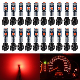 T5 LED Dash Light Bulbs Dashboard Instrument Cluster 74 37 73 PC74 PC37 2721 Gauge Wedge Twist Socket Car Indicator Panel Parts Interior Replacement 12V Red Pack of 20