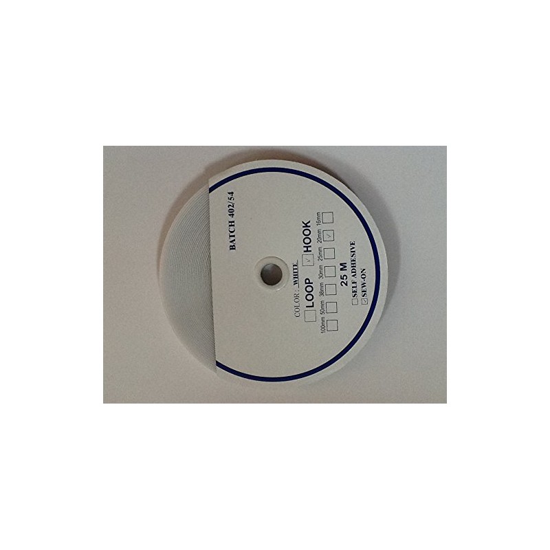 20mm Sew on White Hook & Loop Interlocking Tape x