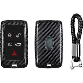 Carbon Fiber Key Fob Cover fits for Land Rover with Keychain,T-carbon Key Fob Case Protector fits for Jaguar F-Pace I-Pace,E-Pace XF Key Shell fits for Range Rover Vogue Dsicovery LR4 2018-2024,Black