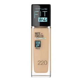 MAYBELLINE Base de Maquillaje Fit Me Matte  Poreless, Natural Beige 220, 30 ml, matifica y controla el brillo, se adapta al tono y la textura de la...