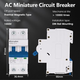 KERWINN Miniature Circuit Breaker 1000V DC Circuit Breaker 2 Pole 32Amp Smart Circuit Breaker,DC Disconnect Switch DIN Rail Mount for Marine Power Systems, Solar photovoltaic Systems (C32A)