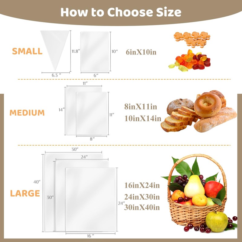 WIKDAY Clear Gift Bags 5 PCS 24x30 Inches Large Cellophane