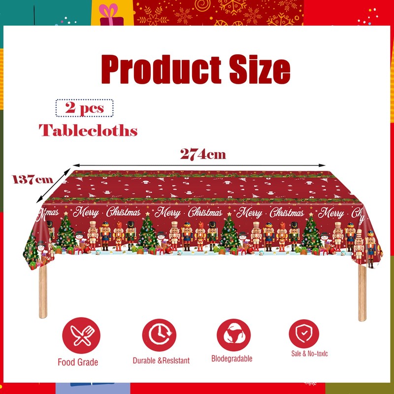 2pcs Christmas Table Cloth Party Plastic Xmas Tablecloths,137*274cm Nutcracker Table