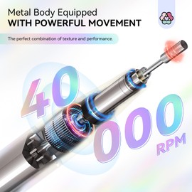 Saviland Nail Drill for Acrylic Nails Professional: 40000RPM Nail Drill 6000mAhm High Capacity Rechargeable Electric Nail File 13 Drill Bits for Nails Manicure Pedicure E File Sky Realm
