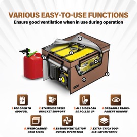 YOYISS Universal Generator Tent Cover with Stainless Steel Bracket, 38X28X27 inches. Rooftop Design, No Water Accumulation, Visual and Modular Assembly Design. Coffee Color.