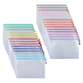 Pack of 30 Document Bags, ipow Zip Pouches, Mesh Bags Set, Zipper Bags for File, Documents, Cosmetics and Travel Utensils (Multi-Colour, A6)