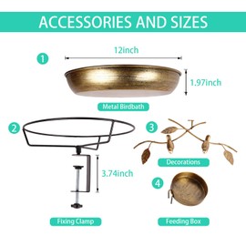 Metal Deck Mounted Bird Bath - 12 Inch Bronze Color Bird Bath for Outdoor with Small Bird Feeder and Decor Branch - Attracts Hummingbirds, Cardinals, Finches