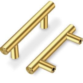 Drenky Pack of 2 Cabinet Handles Gold 64 mm Hole Spacing, Furniture Handles Stainless Steel Handles for Kitchen Cabinets with Screws for Drawer, Cupboard, Furniture and Kitchen