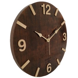 Orbit Original Design Modern Minimalist Mid Century Style Silent Wood Clock, 3D Wood Numbers, Walnut Wood Clock face for Home, Living Room, Kitchen, Office, Handcrafted, Non Printed, No Sticker