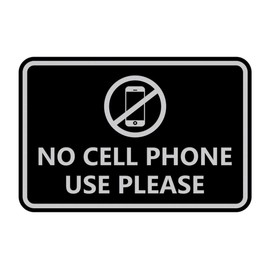 Signs ByLITA Clásico enmarcado sin uso de teléfono celular, por favor (negro/plateado) – mediano