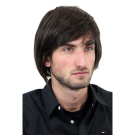 WIG ME UP ® GFW895-4 Man Men Quality Wig long Rock Indie Star long full dense voluminous parted fringe parting youthful young look dark brown 8"