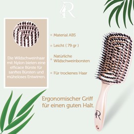 Haarbürste Wildschweinborsten, Für Alle Haartypen, Schmerzfreies Entwirren - Kopfhaut Massagebürste - Haarbürste Ohne Ziepen - Detangler Bürste Ideal für Kinder und Perfekt für Damen (Rosa)