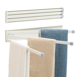 Swivel Towel Rack Thicken Metal 3-Arm Towel Bar Space Saving Wall Mounted Towel Holder with Rustproof Swing Out Towel Hanger for Bathroom Kitchen White