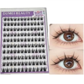 Selbstklebende Wimpern – 10 Reihen Pre Kleber Cluster, 120 Büschel D Curl Volumen Wimpern (12mm) für DIY Wimpernverlängerung, Wiederverwendbare Fake Lashes mit Soft Band