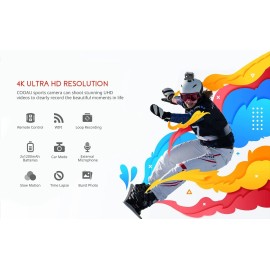 COOAU 4K 20MP Action Camera HD WiFi Waterproof Sport Camera Remote Control