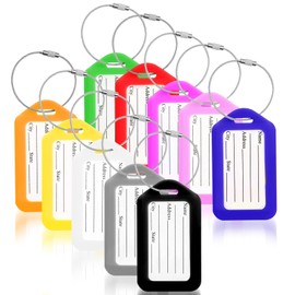 Aster Pack of 10 Luggage Tags, 10 Colours Plastic Luggage Tags with Stainless Steel Wire Loop, Waterproof PVC Luggage Labels, Name Tag for Travel Bags, Suitcases, Backpacks