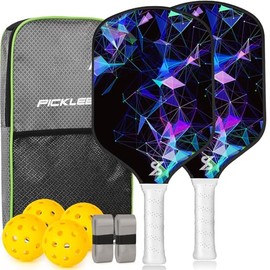2025 Professional Pickleball Paddle Set | Carbon Fiber + Fiberglass Face | Honeycomb Core Structure | Improved Power, Spin & Stability (Starry Sky Racet)