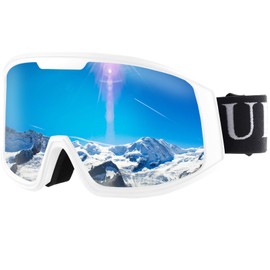Ukoly Ski/Snowboard Goggles for Men Women, Snow Goggles HD Lens Anti-Fog Coating OTG Design UV400 Protection Windproof (White Frame Silver HD Lens)