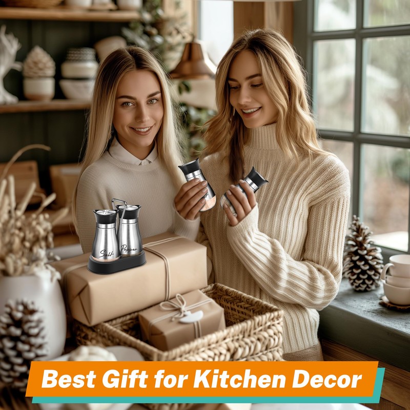 Salt and Pepper Shakers Set with Holder,4 oz Stainless Steel
