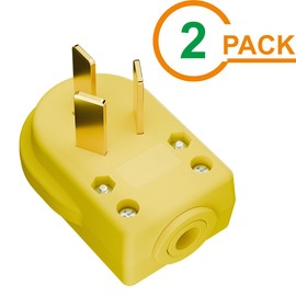 2Pack Nema 10-50P 50 Amp 125/250 Volt Angle Plug, 3 Pole 3 Wire Grounding Straight Blade Plug for Dryers and Ranges, Works with Cable OD Max. 1.0 Inch Yellow
