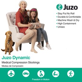 Juzo Dynamic 20-30 mmHg Compression Stockings, Knee High, 5 CM Silicone Band, Open Toe | Compression Socks for Moderate Varicosities & Edema, Post-Op & Sclerotherapy | Beige, Large (IV) Short