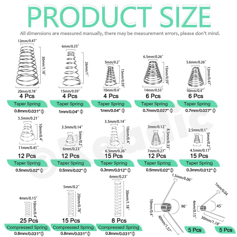 Keadic 138 Pce Conical Spring Compressed Spring Assorted Set, 304