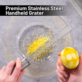 HiFEN® Premium Stainless Steel Handheld Grater, Ergonomic Non-Slip Handle-Ideal for Grating Cheese, Lemon Zest, Vegetables, Garlic, Ginger, and More