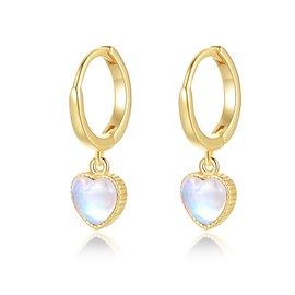 Yulovee 9ct Gold Filled Heart Hoop Earrings for Women Heart Dangle Huggie Earrings with Opal for Teen Girls Hoop Earrings Heart Drop
