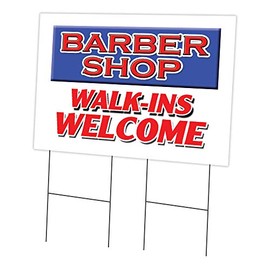 Barber Shop Walk-ins W 24" x 36" Yard Sign & Stake | Advertise Your Business | Stake Included Double Sided Image | Made in The USA