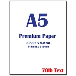 Premium A5 (8.3"x 5.83") Printer Paper - 70lb Text (105 gsm) Bright White Paper (100 Sheets)