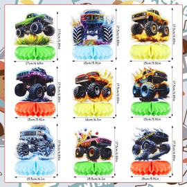 Pack of 9 Tractor Party Decoration, Tractor Honeycomb Table Topper, Tractor Children's Birthday Party Accessories, Truck Vehicles Table Decoration for Birthday Party Theme Party Children's Birthday