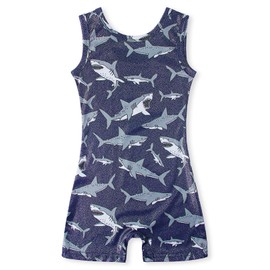 uideazone 4t 5t Girls Gymnastics Leotards One-piece Sparkly Dance Athletic Unitard Shark Biketard Bodysuit Outfit with Shorts