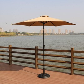 YYWAN Sturdy Aluminum Market Umbrella taupe Colour 33 lbs Round Resin Base Push Button Tilt & Crank lift 8.8ft Outdoor Patio Shade