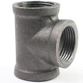 AGUTEA black wrought iron tee fitting Gland holder T-connector Floor fitting Straight rod tee connector (1 piece) (3/4 INCH)