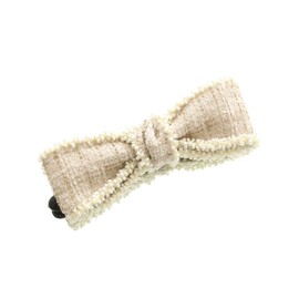 VINGTAINE H7650-BE- Banana Clip, Ribbon, Beaded, Trim, Bi-Color, Hair Clip, Tweed, Elegant, Hair Accessory