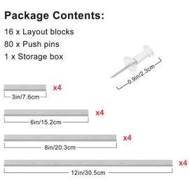 ZAWAGIIK Layout Block System for Stained Glass Panels 12" 8" 6" 3" Pack of 16 Layout Block System for Stained Glass Supplies and Tools with 80 Push Pins for Stained Glass Making Craft