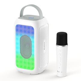 Bobtot Karaoke Machine for Adults, 40W Peak Portable Bluetooth Speaker with Wireless Microphone, Magic Sound, Echo, EQ Mode, Loud Stereo, Deep Bass, RGB, 16H Playtime, Supports AUX/USB/FM, White