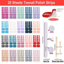 DANNEASY 440PCS/20 Sheets Toe Nail Stickers - Dusky Solid, Toenails Polish Strips Toes Nail Wraps for Women, UV Free | Easy to Stick | Adhesive Gel Toenail Strips with 1 File, 1 Cuticle Stick