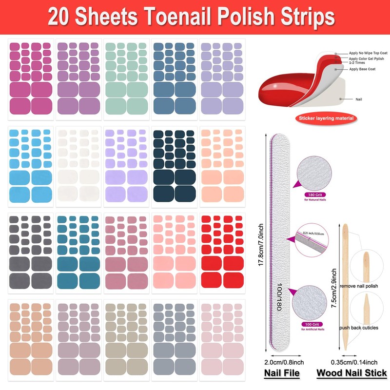DANNEASY 440PCS/20 Sheets Toe Nail Stickers - Dusky Solid, Toenails