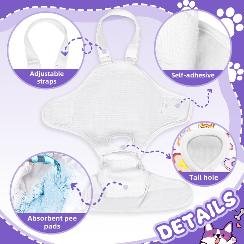 3Pcs Dog Period Pants Washable Dog Nappies Female for Season