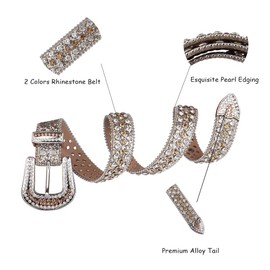 MINGSUN Rhinestone Belt for Women Men, Western Belts Cowgirl Cowboy Punk Studded Leather Belt for Jeans Dresses Pants, 50: fits waist from 37''-39''